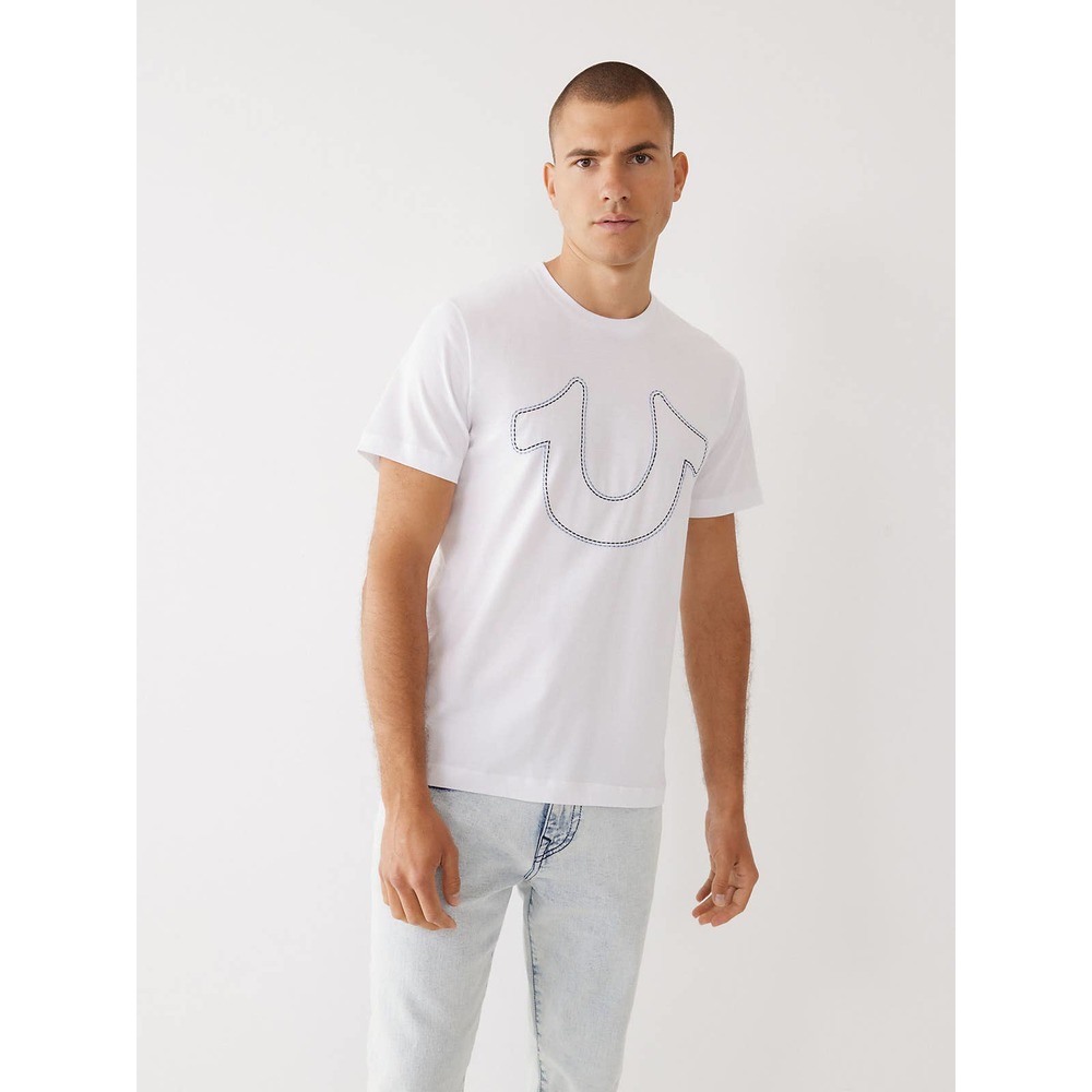 True Religion Men's Double Stitch Horseshoe Logo Tee T-Shirt - White